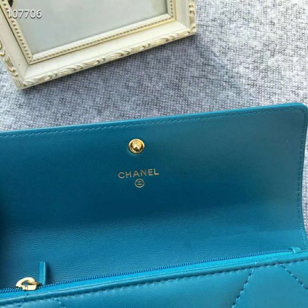 Chanel Women Chanel 19 Flap Wallet Shiny Lambskin Leather-Blue (8)