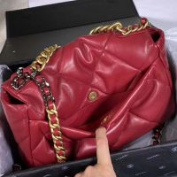 Chanel Women Chanel 19 Large Flap Bag Goatskin Leather-Red