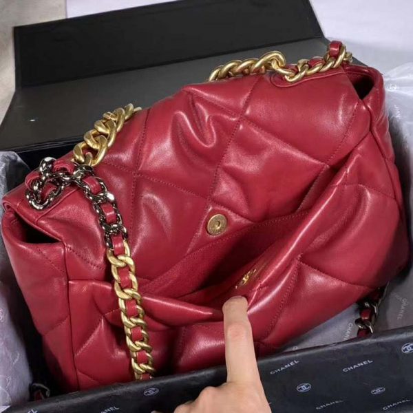 Chanel Women Chanel 19 Large Flap Bag Goatskin Leather-Red (1)