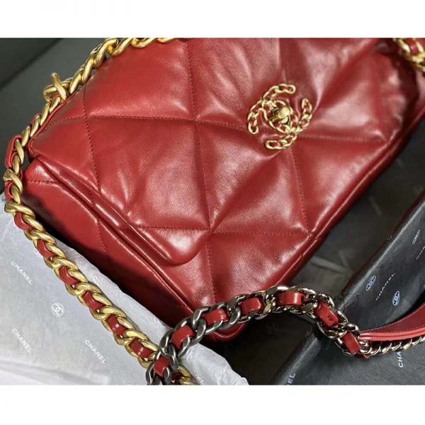 Chanel Women Chanel 19 Large Flap Bag Goatskin Leather-Red (11)