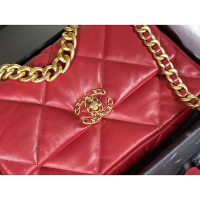 Chanel Women Chanel 19 Large Flap Bag Goatskin Leather-Red