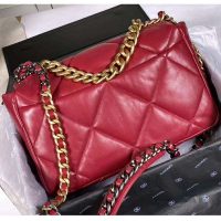 Chanel Women Chanel 19 Large Flap Bag Goatskin Leather-Red