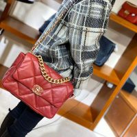 Chanel Women Chanel 19 Large Flap Bag Goatskin Leather-Red