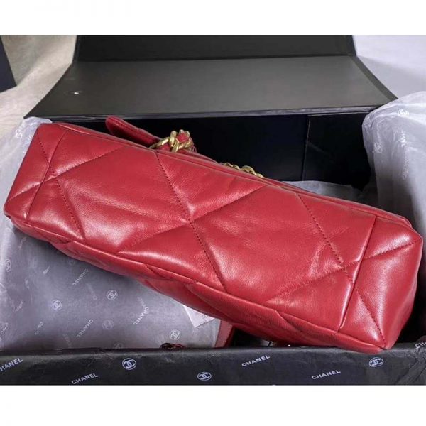 Chanel Women Chanel 19 Large Flap Bag Goatskin Leather-Red (5)