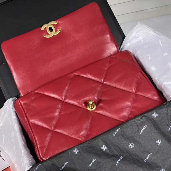 Chanel Women Chanel 19 Large Flap Bag Goatskin Leather-Red (6)