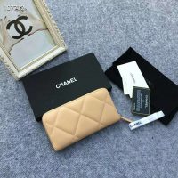 Chanel Women Chanel 19 Long Zipped Wallet Lambskin Leather-Beige