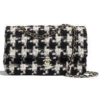 Chanel Women Classic Handbag in Tweed & Gold-Tone Metal-Black