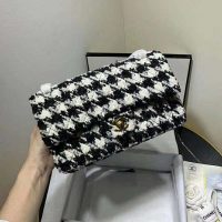 Chanel Women Classic Handbag in Tweed & Gold-Tone Metal-Black