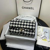 Chanel Women Classic Handbag in Tweed & Gold-Tone Metal-Black