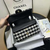 Chanel Women Classic Handbag in Tweed & Gold-Tone Metal-Black