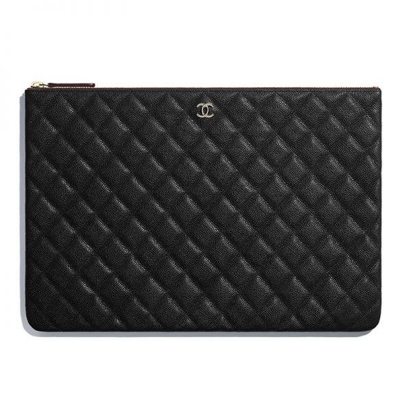 Chanel Women Classic Large Pouch in Grained Calfskin Leather-Black