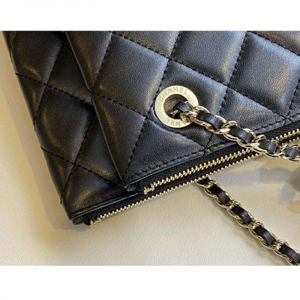 Chanel Women Clutch with Chain in Shiny Lambskin Leather-Black (13)