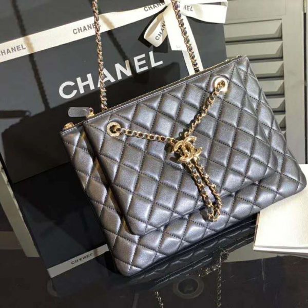 Chanel Women Clutch with Chain in Shiny Lambskin Leather-Black (5)