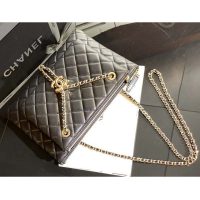 Chanel Women Clutch with Chain in Shiny Lambskin Leather-Black