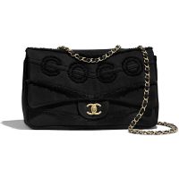 Chanel Women Flap Bag Denim & Gold-Tone Metal-Black