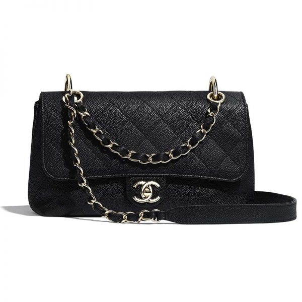 Chanel Women Flap Bag Grained Calfskin & Gold-Tone Metal-Black