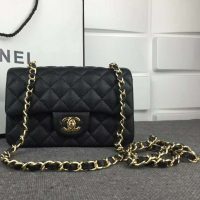 Chanel Women Flap Bag Grained Calfskin & Gold-Tone Metal-Black