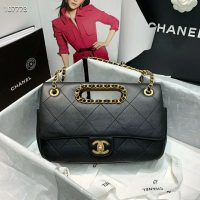 Chanel Women Flap Bag Lambskin Leather Gold-Tone Metal-Black