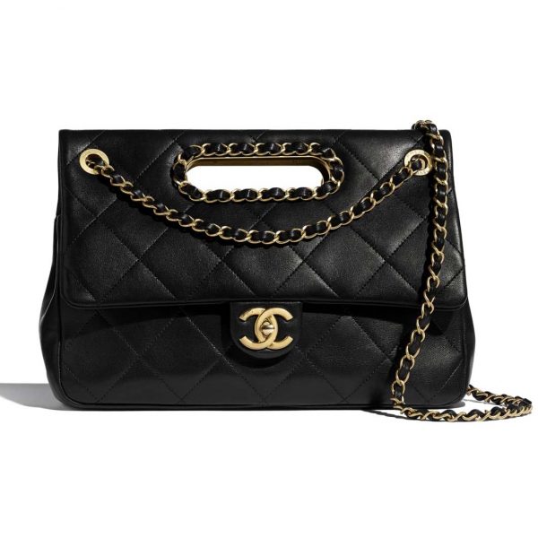 Chanel Women Flap Bag Lambskin Leather Gold-Tone Metal-Black