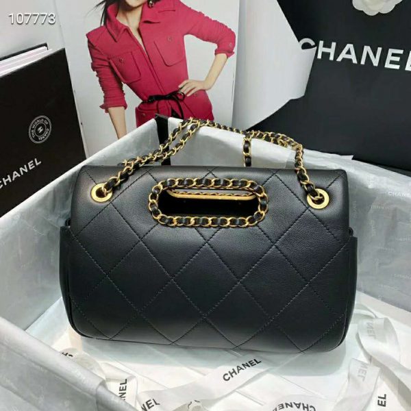 Chanel Women Flap Bag Lambskin Leather Gold-Tone Metal-Black (2)