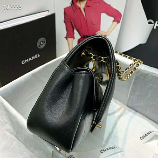 Chanel Women Flap Bag Lambskin Leather Gold-Tone Metal-Black (4)