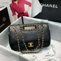 Chanel Women Flap Bag Lambskin Leather Gold-Tone Metal-Black