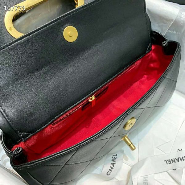 Chanel Women Flap Bag Lambskin Leather Gold-Tone Metal-Black (9)