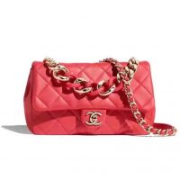 Chanel Women Flap Bag Lambskin Resin & Gold-Tone Metal-Red