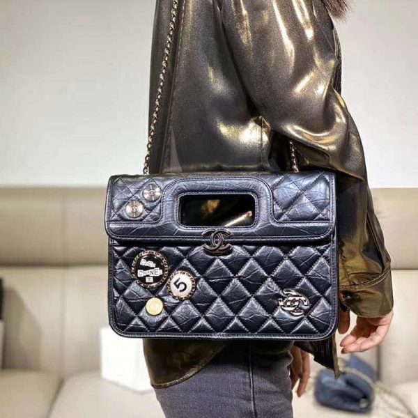 Chanel Women Flap Bag in Aged Calfskin Leather-Black (2)