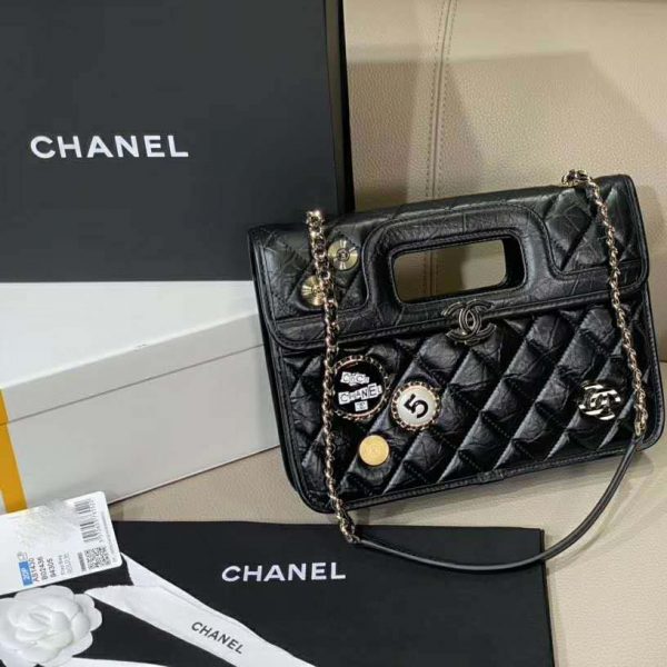Chanel Women Flap Bag in Aged Calfskin Leather-Black (6)