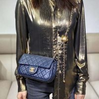 Chanel Women Flap Bag in Lambskin Leather-Navy