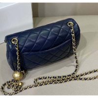 Chanel Women Flap Bag in Lambskin Leather-Navy