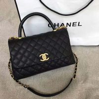 Chanel Women Flap Bag with Top Handle in Grained Calfskin-Black