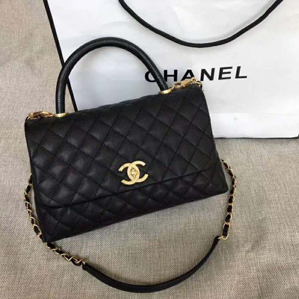 Chanel Women Flap Bag with Top Handle in Grained Calfskin-Black (2)