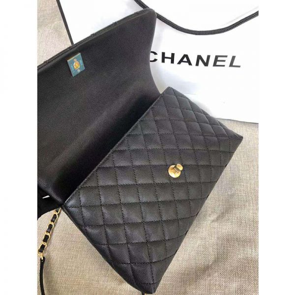 Chanel Women Flap Bag with Top Handle in Grained Calfskin-Black (9)