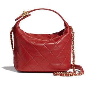 Chanel Women Hobo Bag in Lambskin Leather Gold Metal-Red