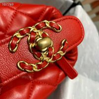 Chanel Women Hobo Bag in Lambskin Leather Gold Metal-Red (1)