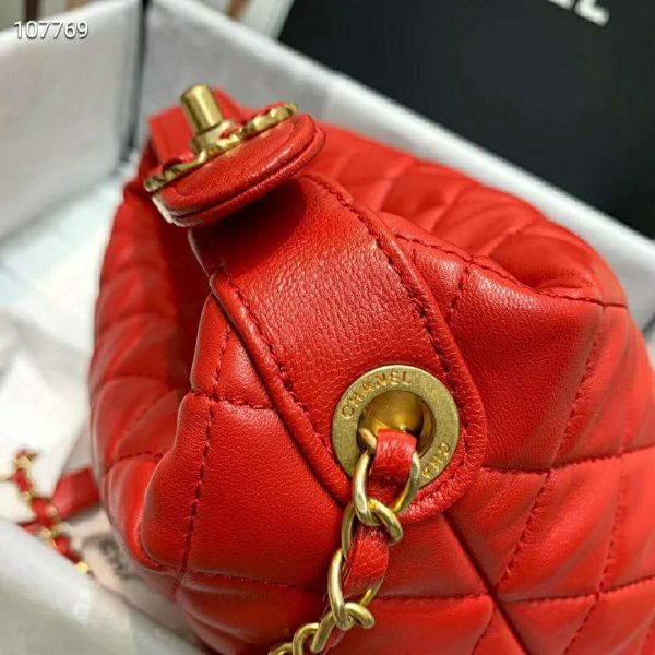 Chanel Women Hobo Bag in Lambskin Leather Gold Metal-Red (8)