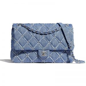 Chanel Women Large Flap Bag Denim & Silver-Tone Metal-Blue