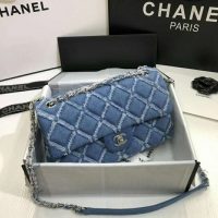 Chanel Women Large Flap Bag Denim & Silver-Tone Metal-Blue