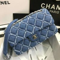 Chanel Women Large Flap Bag Denim & Silver-Tone Metal-Blue