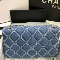 Chanel Women Large Flap Bag Denim & Silver-Tone Metal-Blue