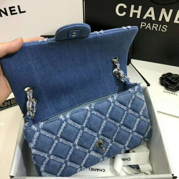 Chanel Women Large Flap Bag Denim & Silver-Tone Metal-Blue (8)