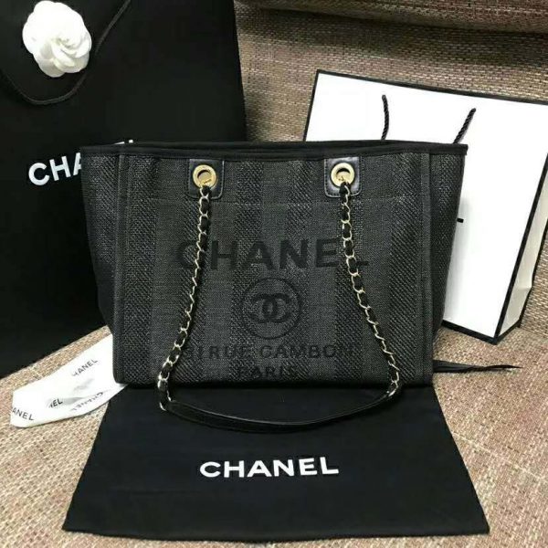 Chanel Women Large Shopping Bag in Mixed Fibers-Black (2)