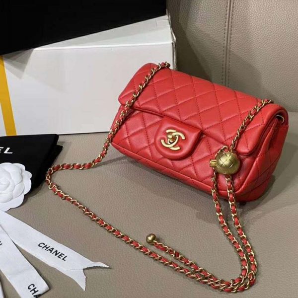 Chanel Women Mini Flap Bag in Lambskin Leather-Orange (3)