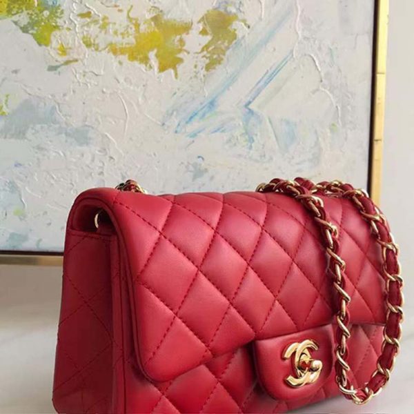Chanel Women Mini Flap Bag in Lambskin Leather-Red (2)