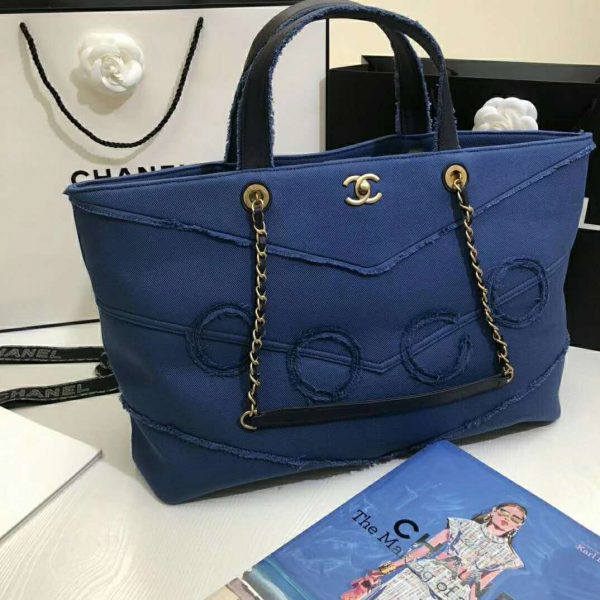 Chanel Women Shopping Bag Denim & Gold-Tone Metal Navy Blue (2)