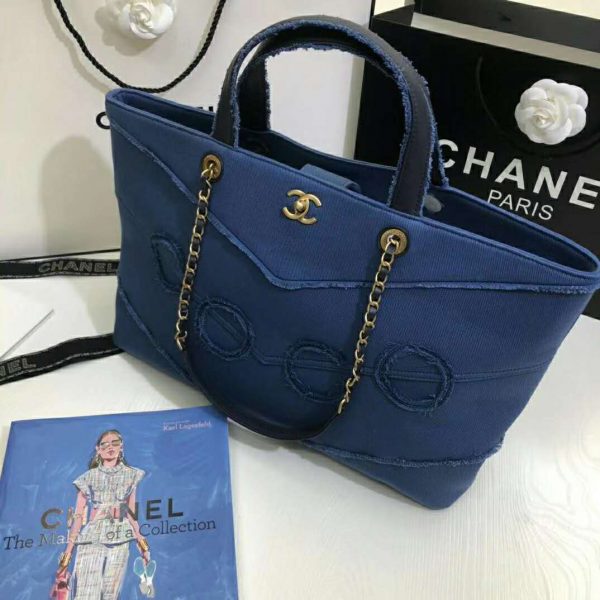 Chanel Women Shopping Bag Denim & Gold-Tone Metal Navy Blue (3)