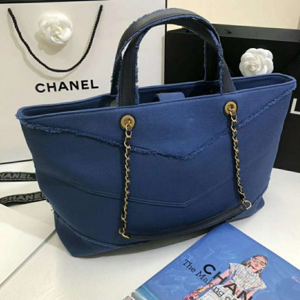 Chanel Women Shopping Bag Denim & Gold-Tone Metal Navy Blue (4)