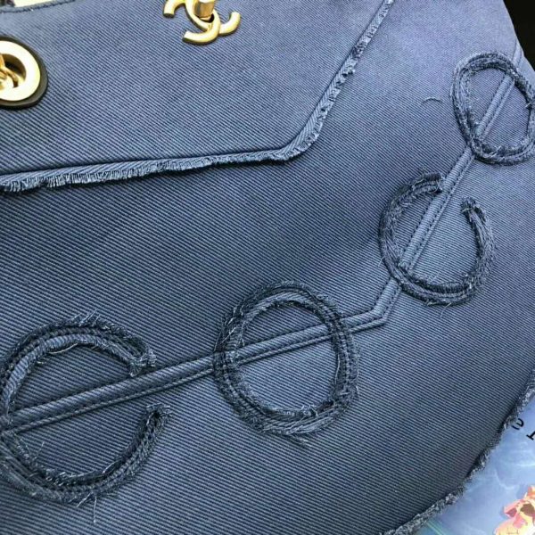 Chanel Women Shopping Bag Denim & Gold-Tone Metal Navy Blue (6)